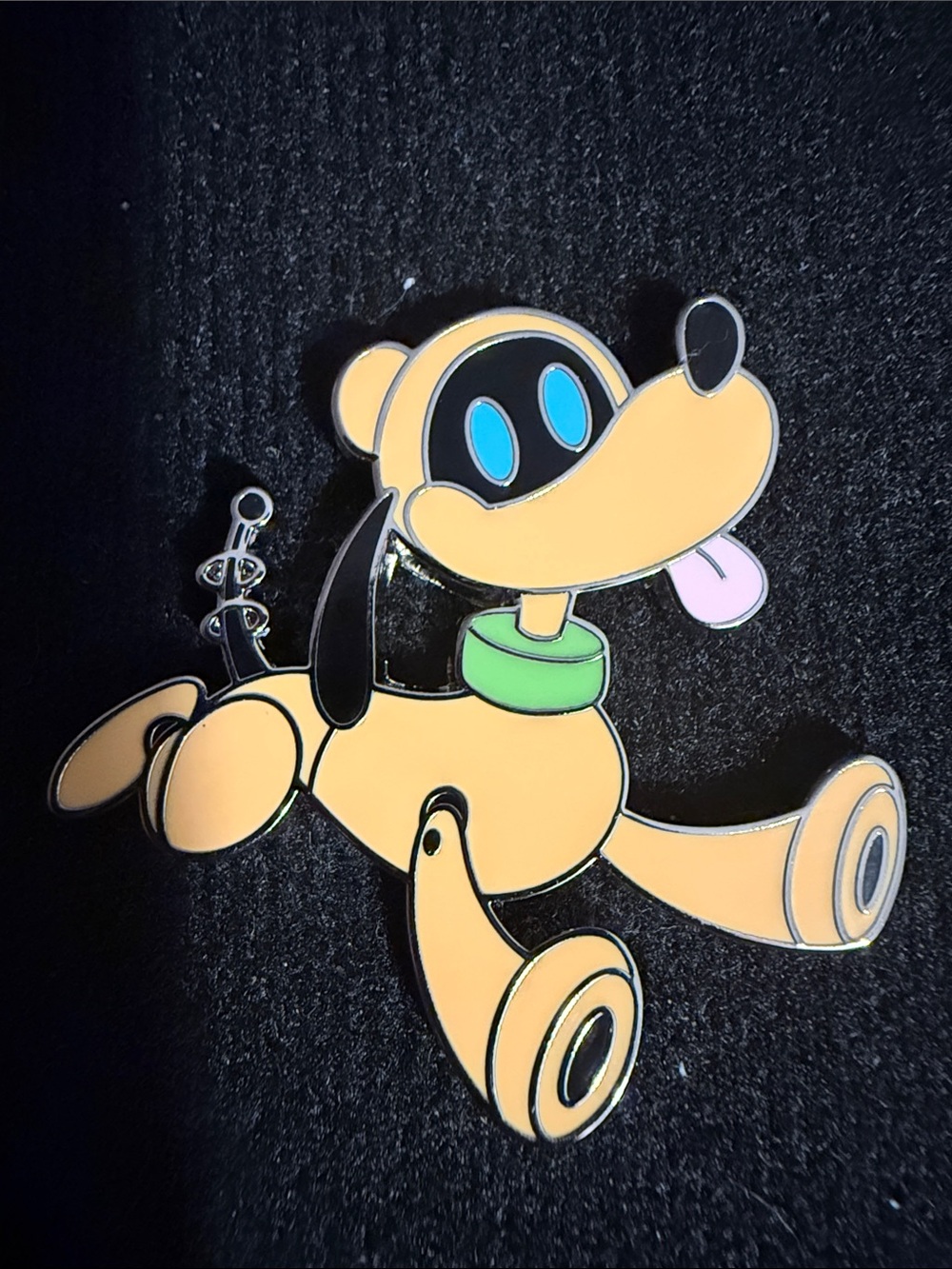 Disney Robot Yellow Pluto Enamel Pin with Green Collar and Blue Eyes